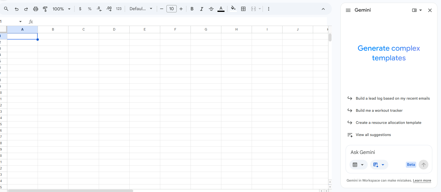 لوحة Gemini مفتوحة داخل Google Sheets للموارد البشرية